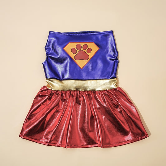 Superhero Dog Costume with Cape & Paw Print Logo