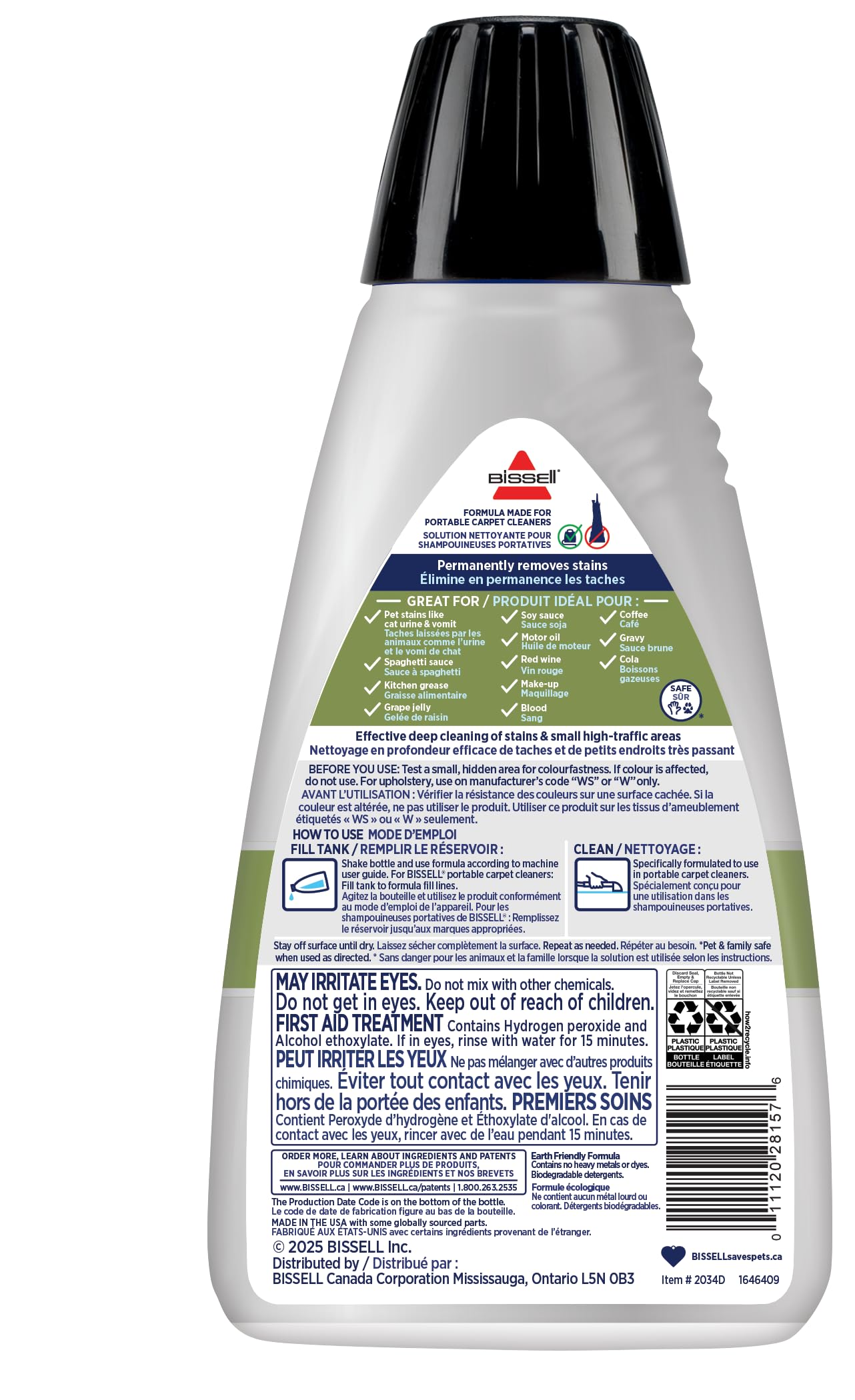 BISSELL Professional Pet Spot & Stain + OXY Formula for Portable Carpet and Upholstery Cleaners, Car and Auto Detailer, Solution for Little Green & SpotClean Machines (32 oz), 2034C