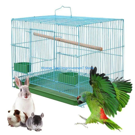 J0PC Wire Rectangular Small Cage for Small Birds and Canaries Rekord Equipped with Bird Standing and 2 Semicircular