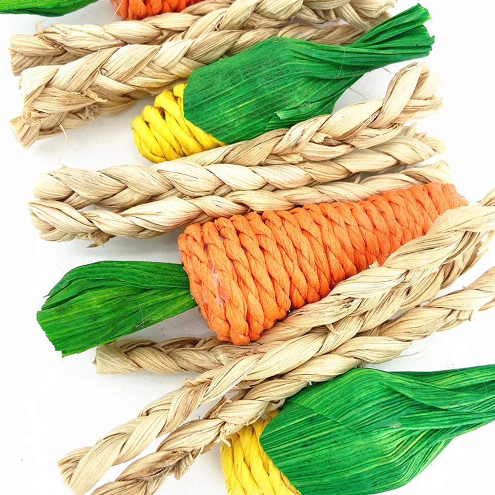 Hand Woven Small Pet Chewing Toy Carrot Corn Vine Ball for Hamsters Rabbits Birdcage Hanging Accessory Eco-Friendly Toy