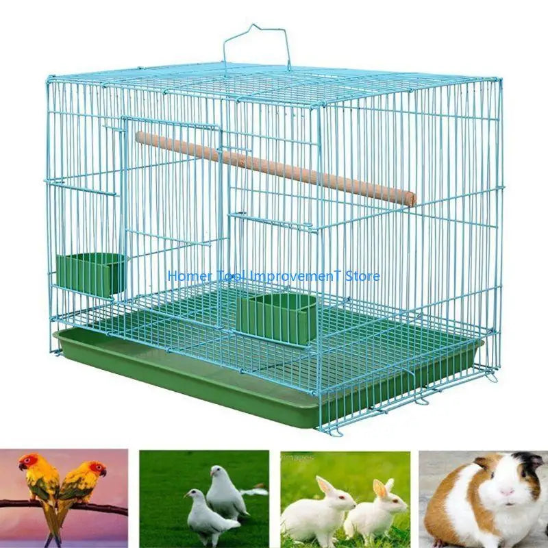 J0PC Wire Rectangular Small Cage for Small Birds and Canaries Rekord Equipped with Bird Standing and 2 Semicircular