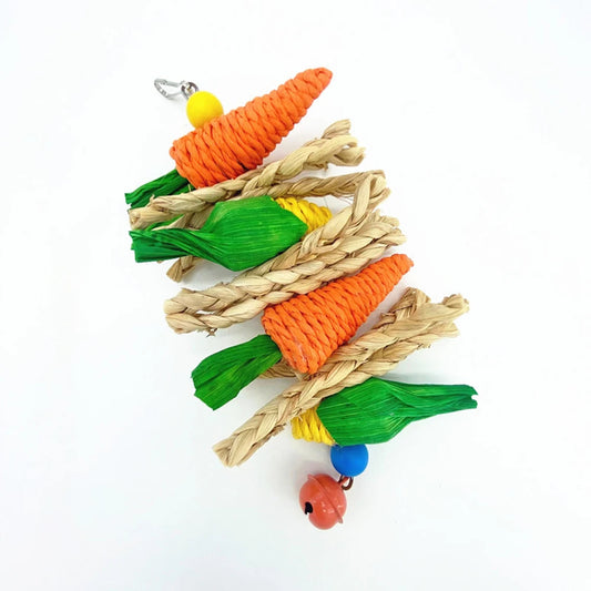 Hand Woven Small Pet Chewing Toy Carrot Corn Vine Ball for Hamsters Rabbits Birdcage Hanging Accessory Eco-Friendly Toy