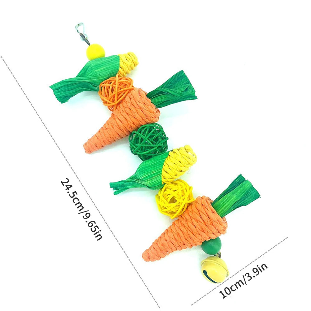Hand Woven Small Pet Chewing Toy Carrot Corn Vine Ball for Hamsters Rabbits Birdcage Hanging Accessory Eco-Friendly Toy