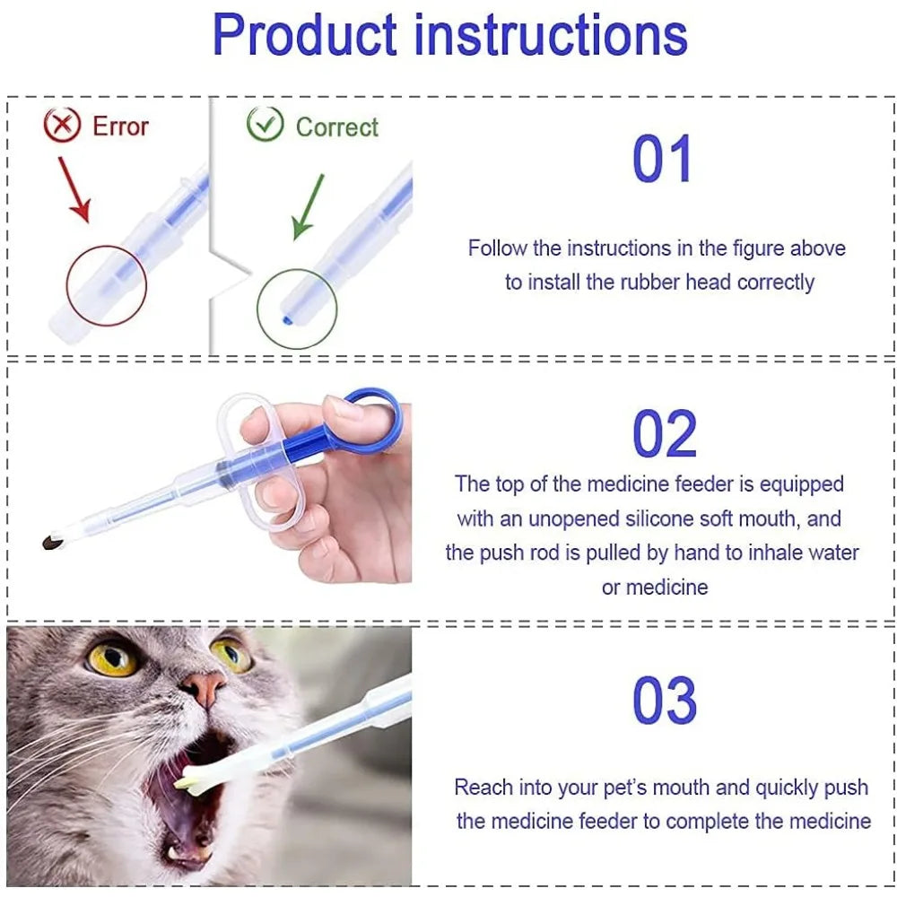 Pet Pill Plunger Popper for Small Cat and Dog Soft Tipped Injection Pusher for Animal Pills Liquid Capsule Medicine Feeding Tool