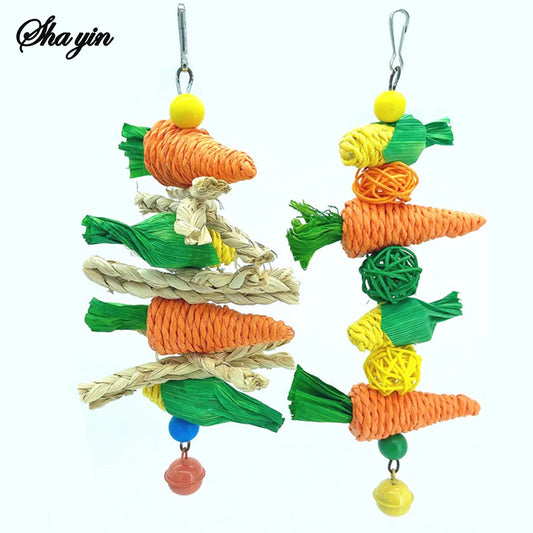 Hand Woven Small Pet Chewing Toy Carrot Corn Vine Ball for Hamsters Rabbits Birdcage Hanging Accessory Eco-Friendly Toy