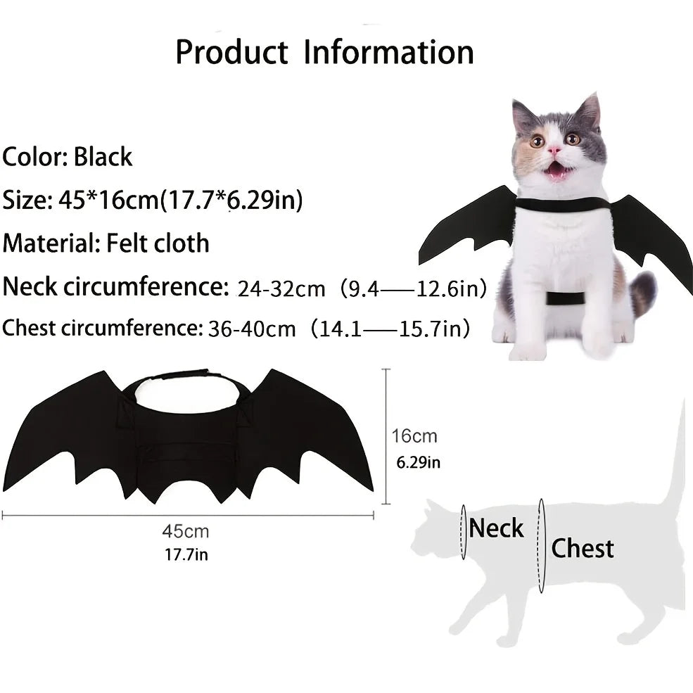 1/3pcs Adjustable Black Cat Bat Wings Costume Halloween Pet Accessory for Cats & Small Dogs Festive Dress-Up Fun Cosplay Access