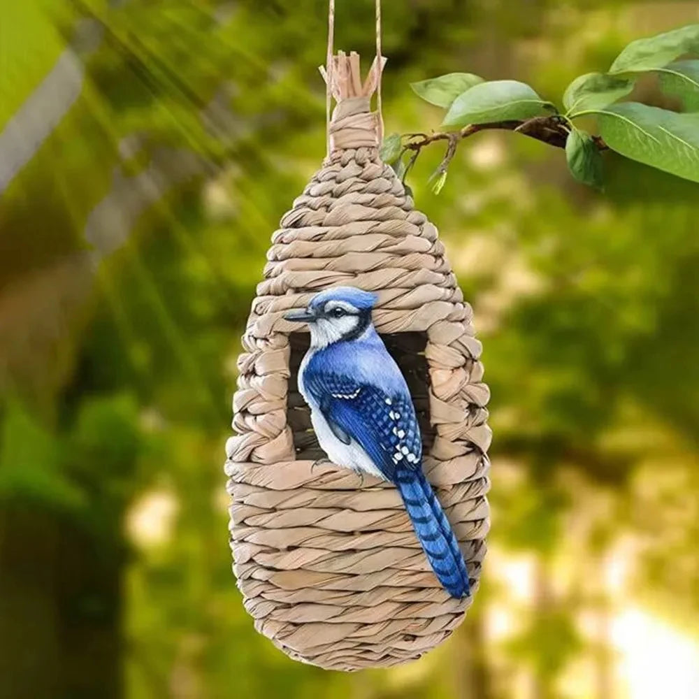 1PC Hand Woven Hibiscus Grass Nest Gourd Bird House for Outdoor Garden Bird Shelter