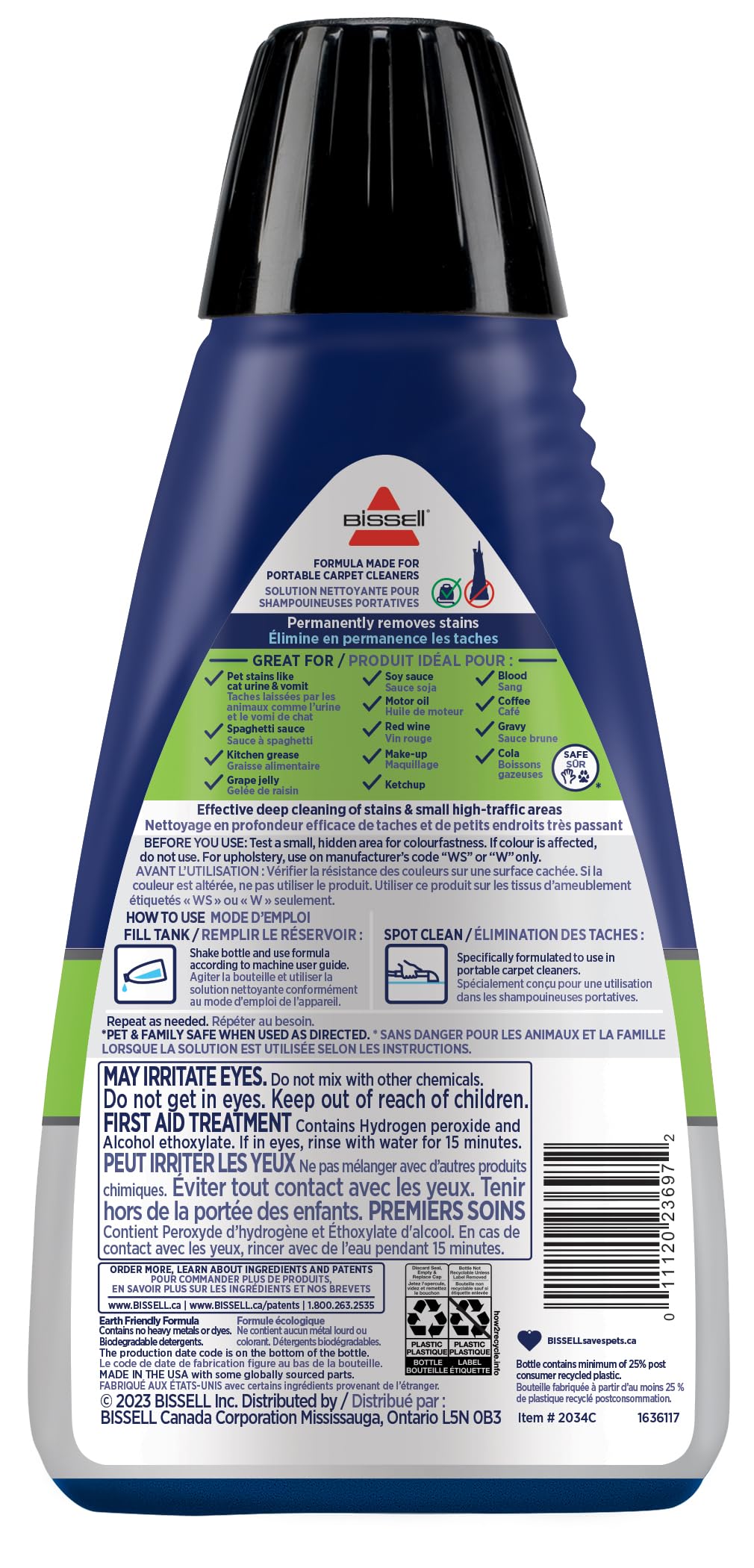 BISSELL Professional Pet Spot & Stain + OXY Formula for Portable Carpet and Upholstery Cleaners, Car and Auto Detailer, Solution for Little Green & SpotClean Machines (32 oz), 2034C