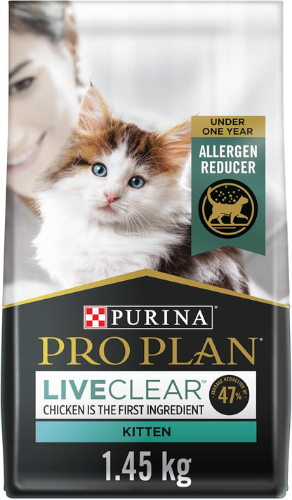 Purina Pro Plan LiveClear Allergen Reducing Dry Kitten Food, Chicken & Rice - 1.45 kg Bag