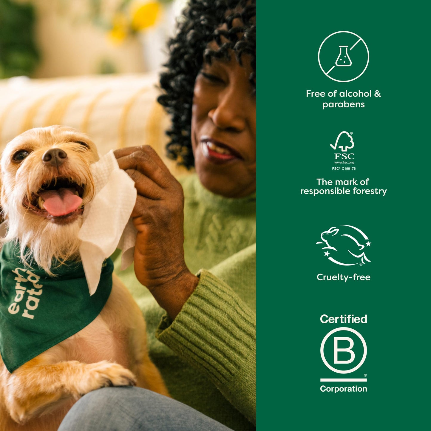 Earth Rated (A Canadian Company) Vet-Developed Pet Ear Wipes, Hypoallergenic Cleaner for Dogs & Cats Ears to Remove Dirt and Wax Build Up, Wild Oat Scent, 70 Count