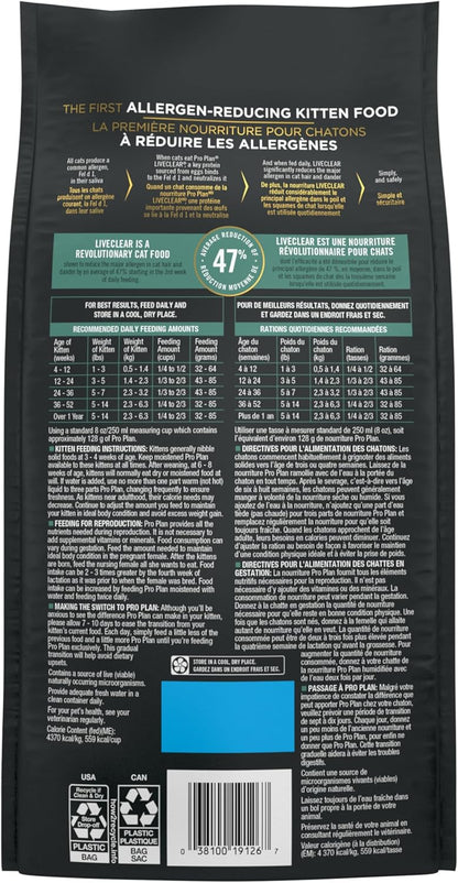 Purina Pro Plan LiveClear Allergen Reducing Dry Kitten Food, Chicken & Rice - 1.45 kg Bag