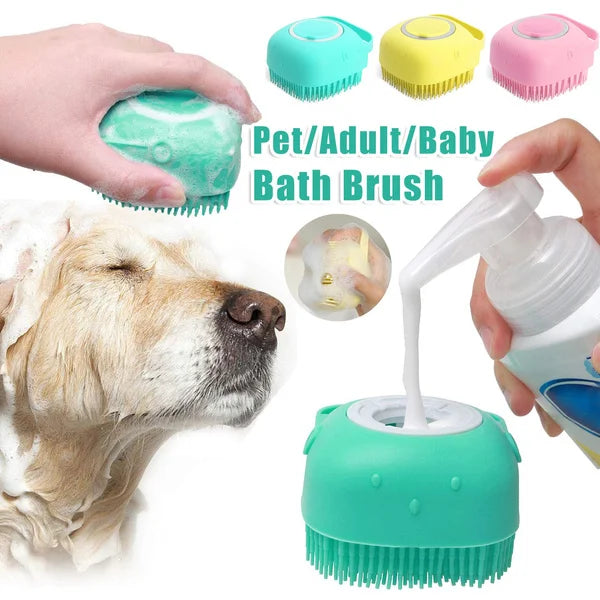 FCJ Silicone Dog Bath Massage Gloves Pet Cat Grooming Comb Brush with Shampoo Pouring Tool Soft Comfortable Cleaning Brush for Pet Bath Time