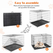 Double Door Folding Metal Wire Dog Cage with Plastic Leak-Proof Pan Tray