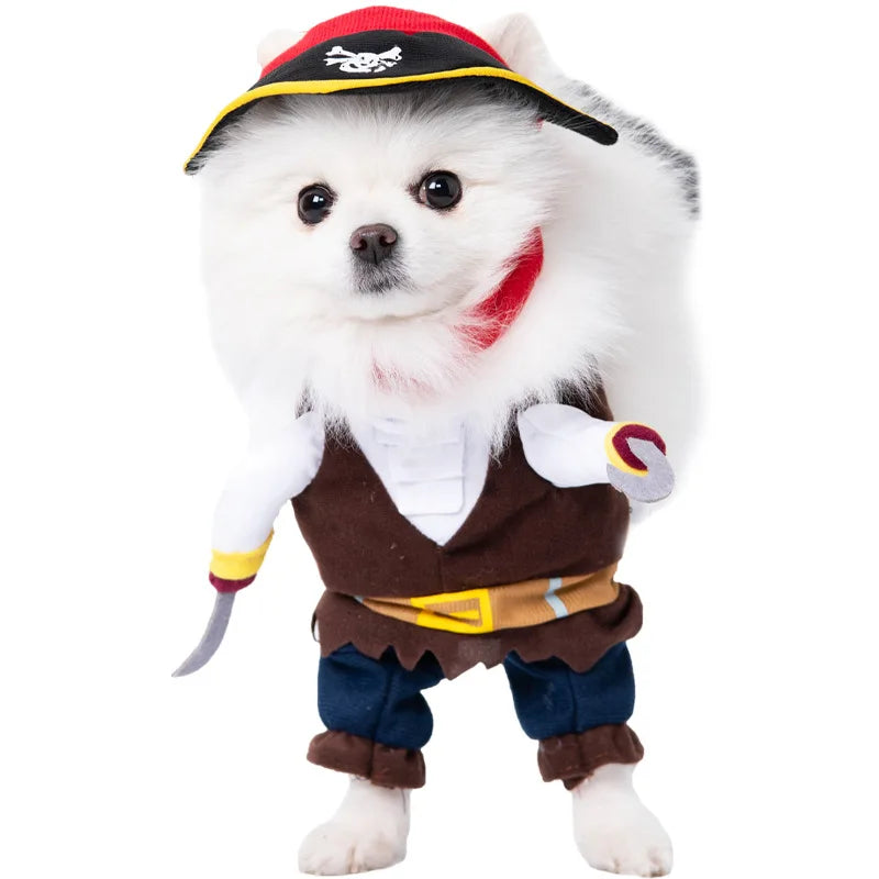 Halloween Dagger Pet Transformation Dress Funny Knife Holding Dog Clothes Cat Standing Outfit 100% Cotton Dog Jumpsuit Romper