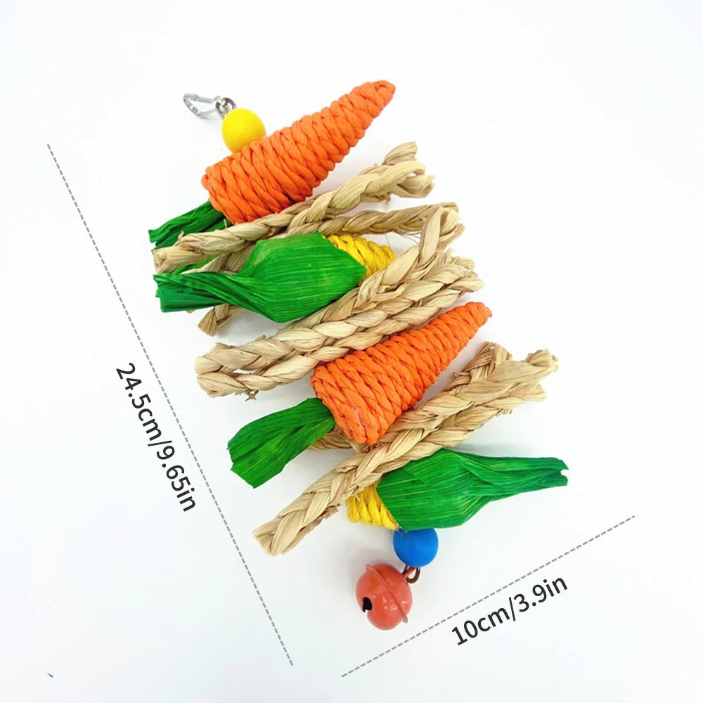 Hand Woven Small Pet Chewing Toy Carrot Corn Vine Ball for Hamsters Rabbits Birdcage Hanging Accessory Eco-Friendly Toy