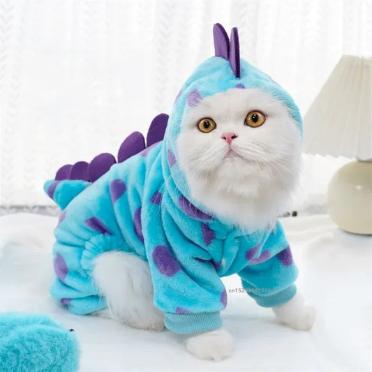 1PC Thickened Warm Blue Dinosaur Hooded Coat Pet Clothing for Small Medium Dogs Cat Autumn Winter Small Medium Dogs Clothes