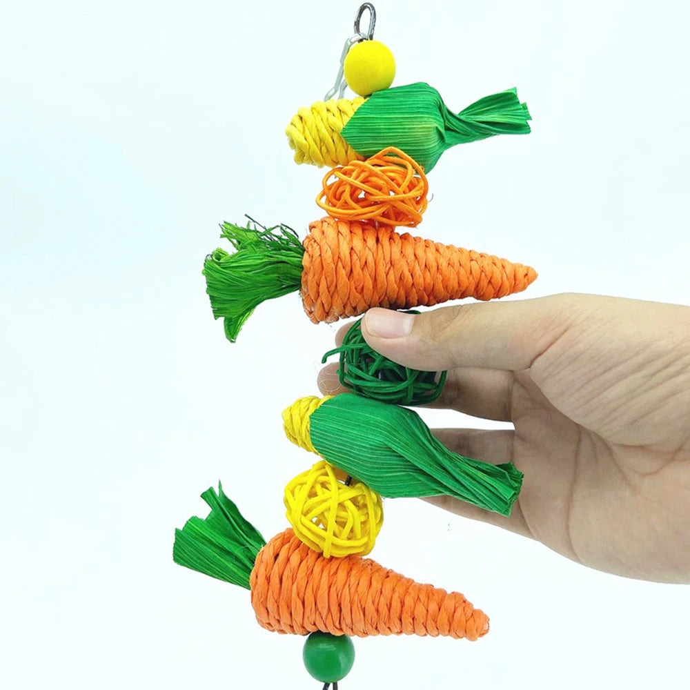 Hand Woven Small Pet Chewing Toy Carrot Corn Vine Ball for Hamsters Rabbits Birdcage Hanging Accessory Eco-Friendly Toy