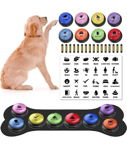 Dog Communication Button Set – 8 Recordable Sound Buttons + Mat, Patterns & Batteries Included