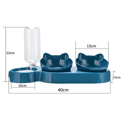Cat Feeder with Water Dispenser And Double Bowl Pet Food Container