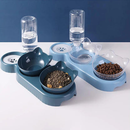 Cat Feeder with Water Dispenser And Double Bowl Pet Food Container