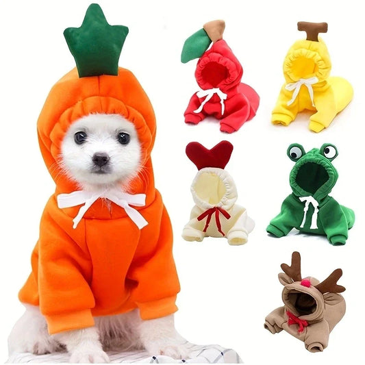 Cute Fruit Dog Hoodie Warm Fleece Pet Clothing for Small Dogs Puppy Cat French Chihuahua Jacket Coat Autumn/Winter Pet Clothes