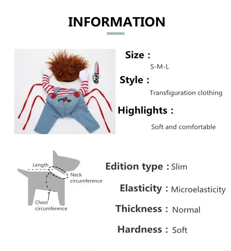Halloween Dagger Pet Transformation Dress Funny Knife Holding Dog Clothes Cat Standing Outfit 100% Cotton Dog Jumpsuit Romper