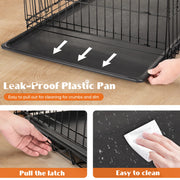 Double Door Folding Metal Wire Dog Cage with Plastic Leak-Proof Pan Tray