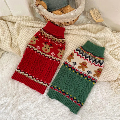 Christmas Red Green Reindeer High Neck Soft Sweater for Dog Puppy Winter Wear C