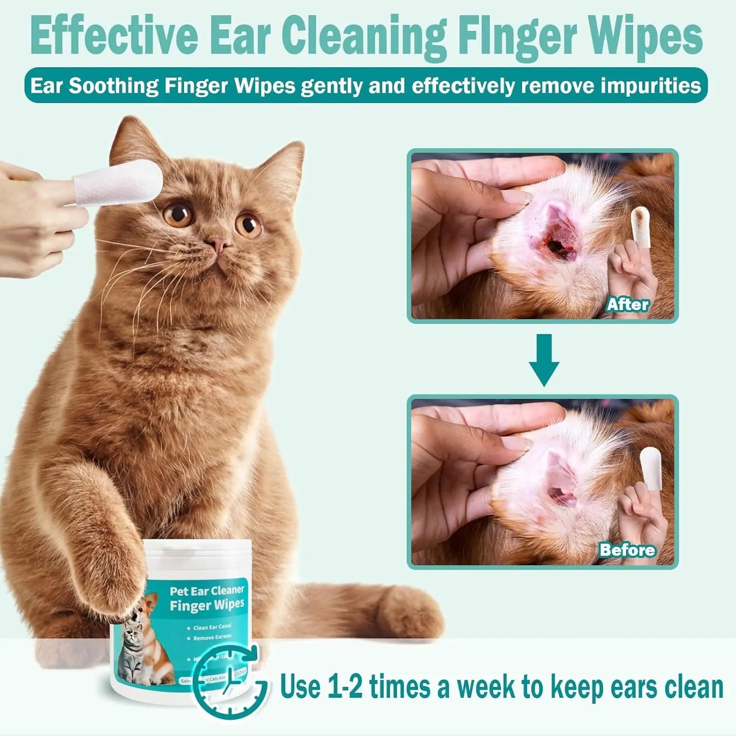 Pet Ear Wipes Soft Otic Cleaning Pads for Cats And Dogs Regular Ear Cleaner Finger Wipes for Pet Supplies