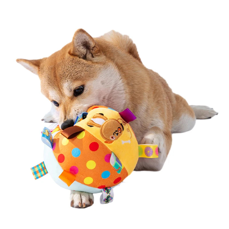 Interactive Ball Dog Toy for Aggressive Chewers Bite Resistant Plush with Handle And Bells Pet Training Supplies