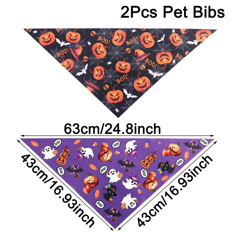 2 Pack Halloween Dog Bandanas Pumpkin Ghost Dog Triangle Scarf Pet Bibs Halloween Dog Bibs Bandanas For Dog Accessoires