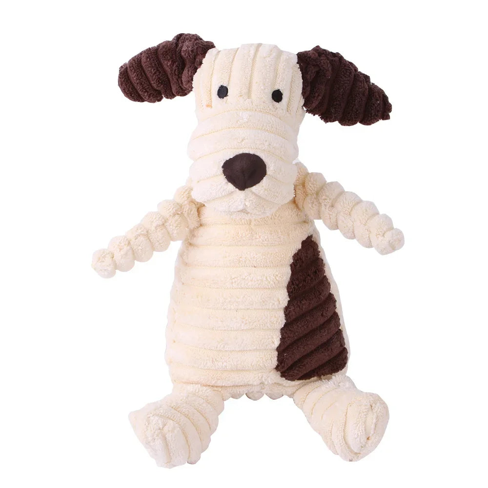 Plush Squeaky Dog Toy Animal Shapes Bite Resistant Corduroy for Small to Large Dogs Puppy Pet Training Accessory