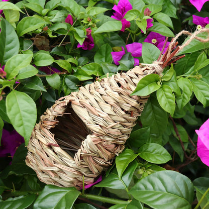 Hand Woven Hibiscus Grass Nest Gourd Bird House for Outdoor Garden