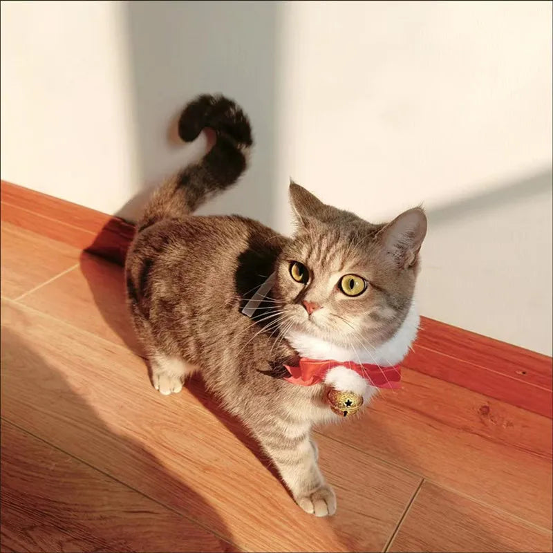 Christmas Theme Cat Collar with Scarf Bow Bell - Easy to Clean Warm Pet Accessory for Cats And Dogs