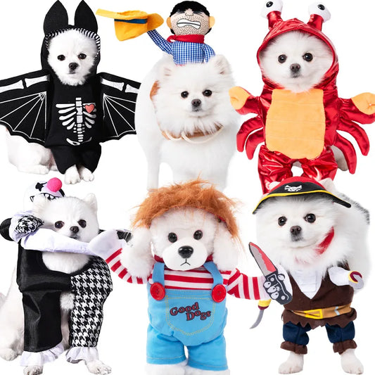 Halloween Dagger Pet Transformation Dress Funny Knife Holding Dog Clothes Cat Standing Outfit 100% Cotton Dog Jumpsuit Romper