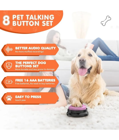 Dog Communication Button Set – 8 Recordable Sound Buttons + Mat, Patterns & Batteries Included