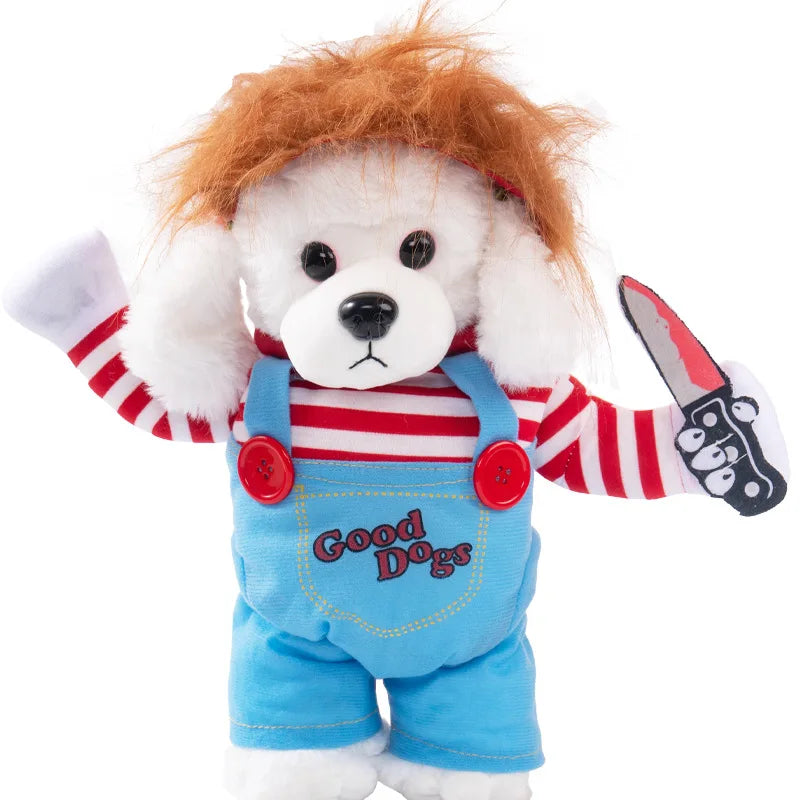 Halloween Dagger Pet Transformation Dress Funny Knife Holding Dog Clothes Cat Standing Outfit 100% Cotton Dog Jumpsuit Romper