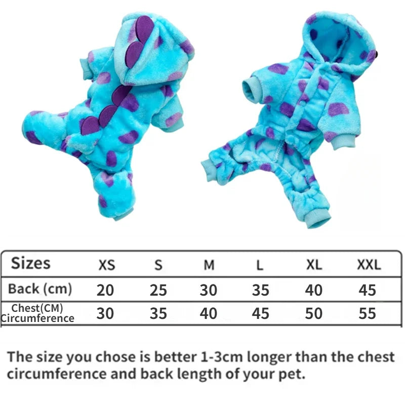 1PC Thickened Warm Blue Dinosaur Hooded Coat Pet Clothing for Small Medium Dogs Cat Autumn Winter Small Medium Dogs Clothes