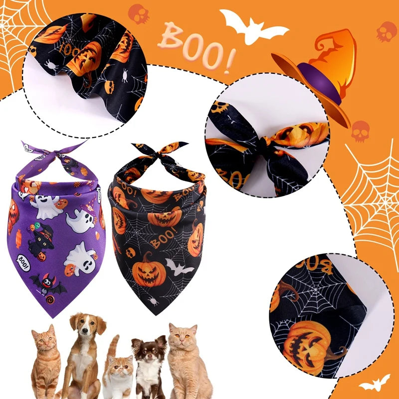 2 Pack Halloween Dog Bandanas Pumpkin Ghost Dog Triangle Scarf Pet Bibs Halloween Dog Bibs Bandanas For Dog Accessoires