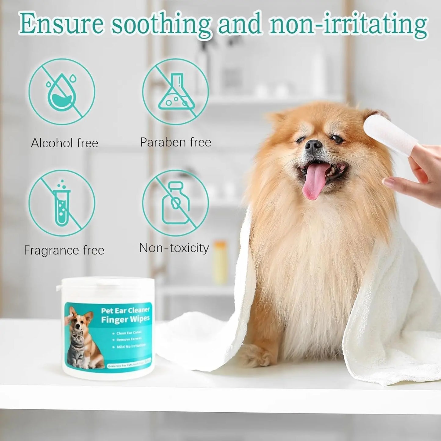 Pet Ear Wipes Soft Otic Cleaning Pads for Cats And Dogs Regular Ear Cleaner Finger Wipes for Pet Supplies