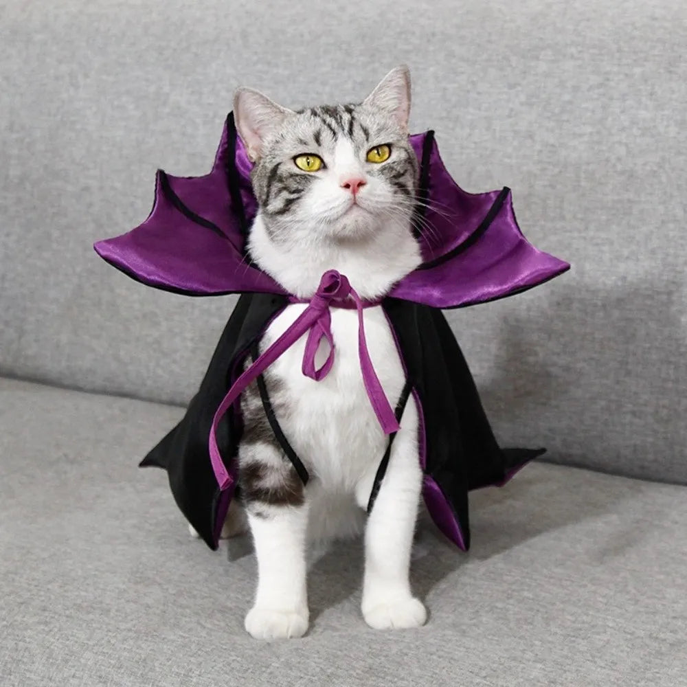 Halloween Bat Transformation Pet Costume Cat Cosplay Cloak Bow Stand-collar Comfortable Kitten Dress Easy to Wear for Party