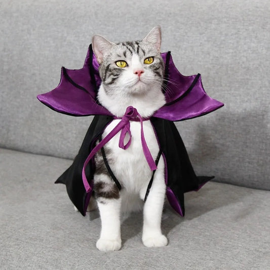 Halloween Bat Transformation Pet Costume Cat Cosplay Cloak Bow Stand-collar Comfortable Kitten Dress Easy to Wear for Party