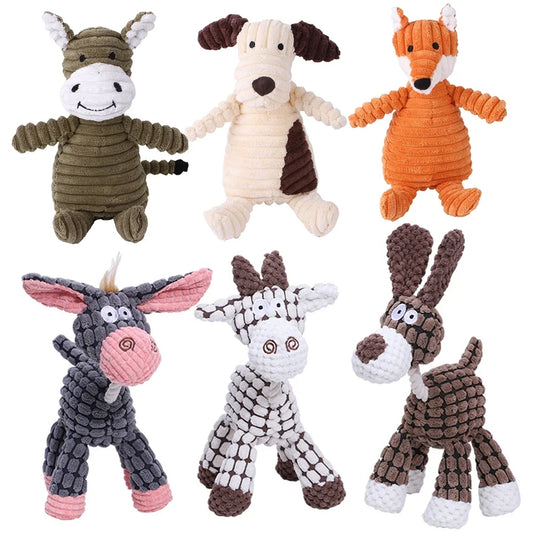 Plush Squeaky Dog Toy Animal Shapes Bite Resistant Corduroy for Small to Large Dogs Puppy Pet Training Accessory