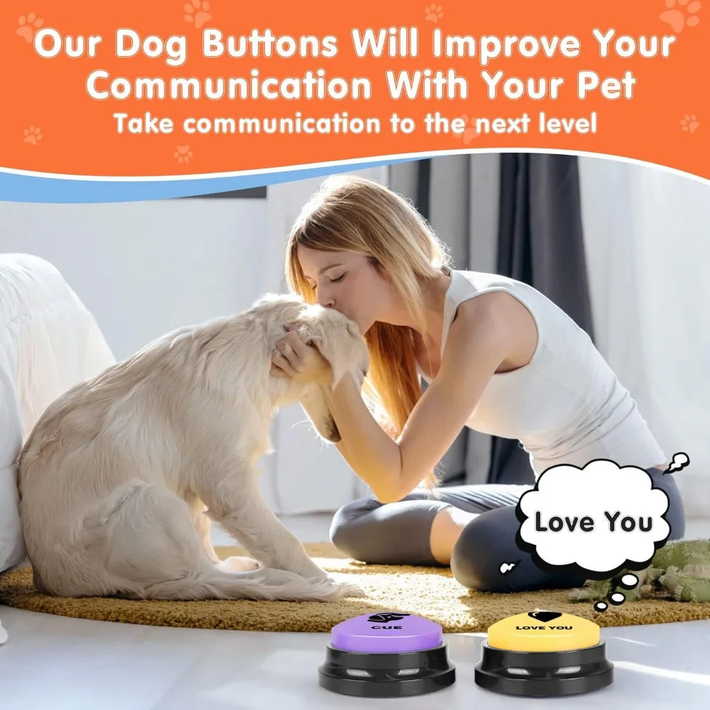 Dog Communication Button Set – 8 Recordable Sound Buttons + Mat, Patterns & Batteries Included