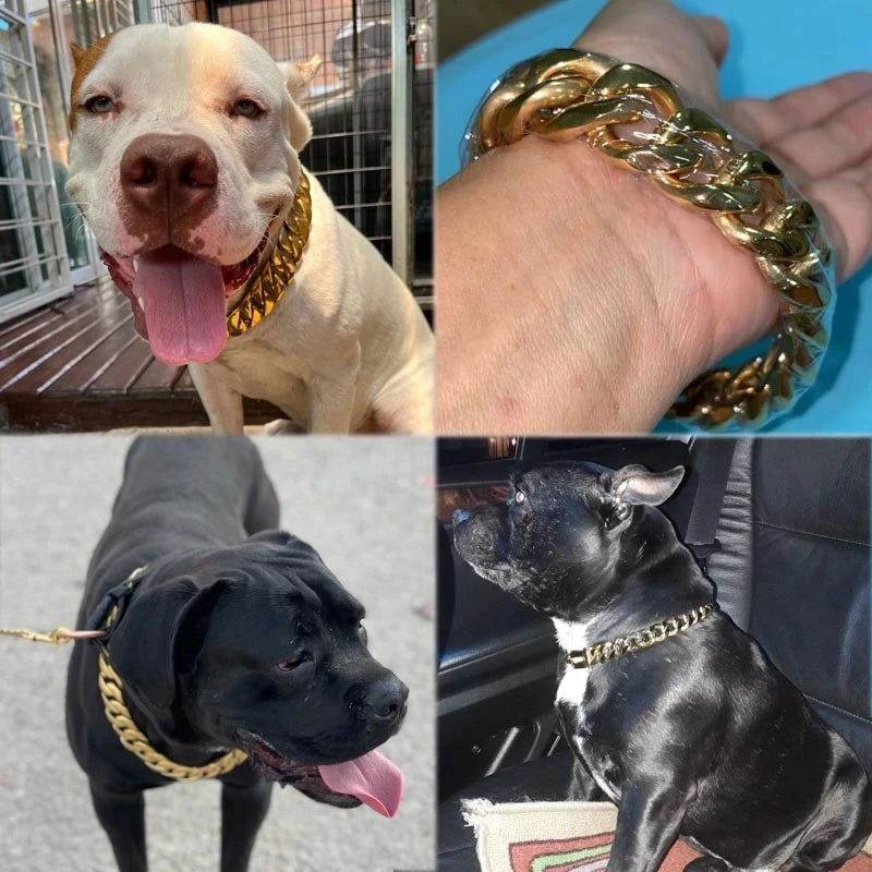 Strong Metal Dog Chain Collars Stainless Steel Pet Training Choke Collar For Large Dogs Pitbull Bulldog Silver Gold Show Collar