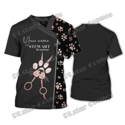 PLstar Cosmos Dog Groomer Pattern Grooming Personalized Name 3D Full Printed Mens t shirt Summer Unisex Casual Tee Shirt DW232