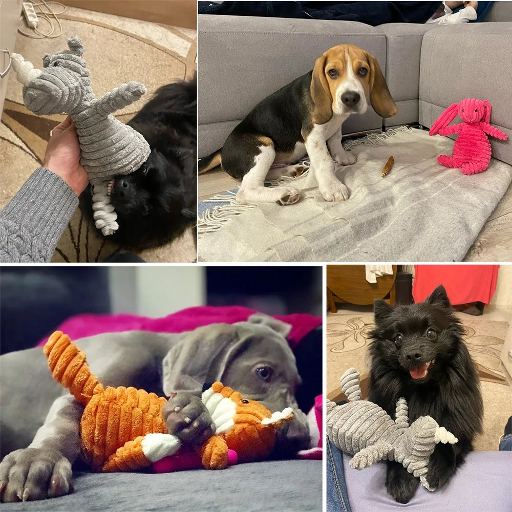 Plush Squeaky Dog Toy Animal Shapes Bite Resistant Corduroy for Small to Large Dogs Puppy Pet Training Accessory