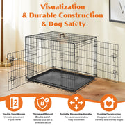 Double Door Folding Metal Wire Dog Cage with Plastic Leak-Proof Pan Tray