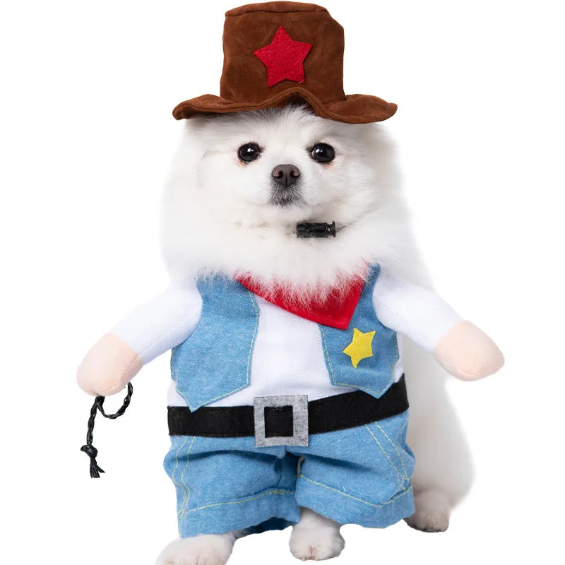Halloween Dagger Pet Transformation Dress Funny Knife Holding Dog Clothes Cat Standing Outfit 100% Cotton Dog Jumpsuit Romper