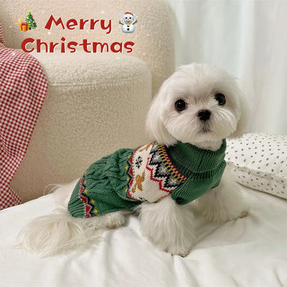 Christmas Red Green Reindeer High Neck Soft Sweater for Dog Puppy Winter Wear C